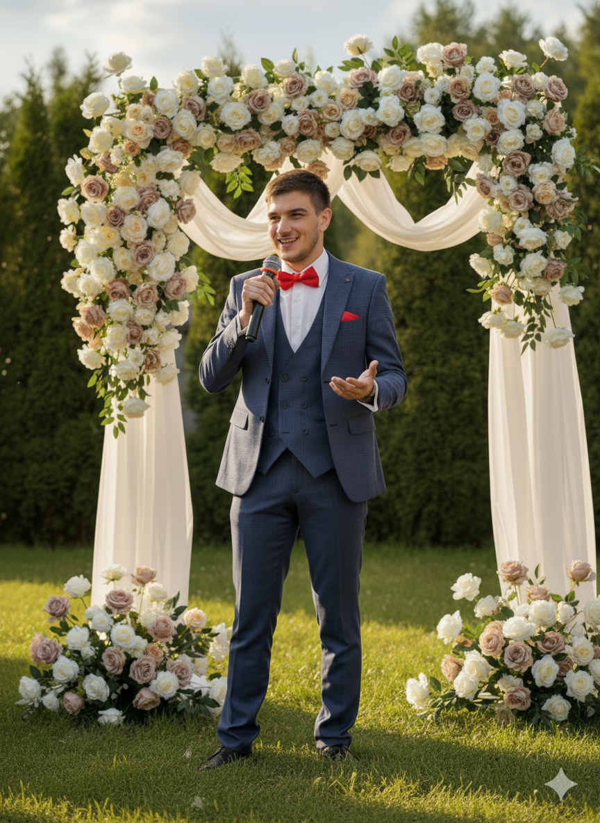 Ведущий на сцене